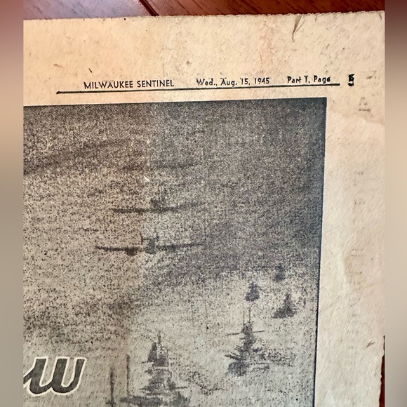 VJ Day Japan’s Surrender Newspaper August 15, 1945 Ephemera Milwaukee Sentinel - Picture 2 of 5